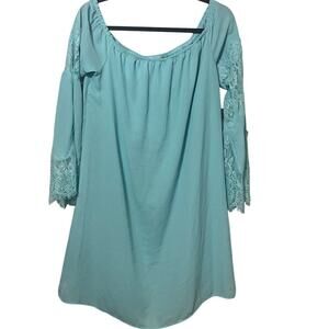 Wrangler Teal Blue Off Shoulder Bell Sleeve Lace Top Size Medium